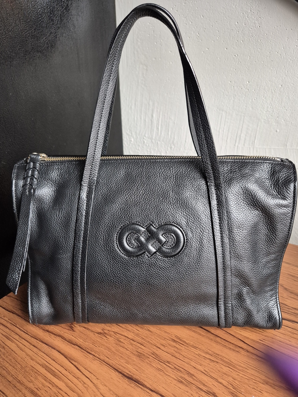 Cole Haan Black Leather Tote Bag with Embossed Logo